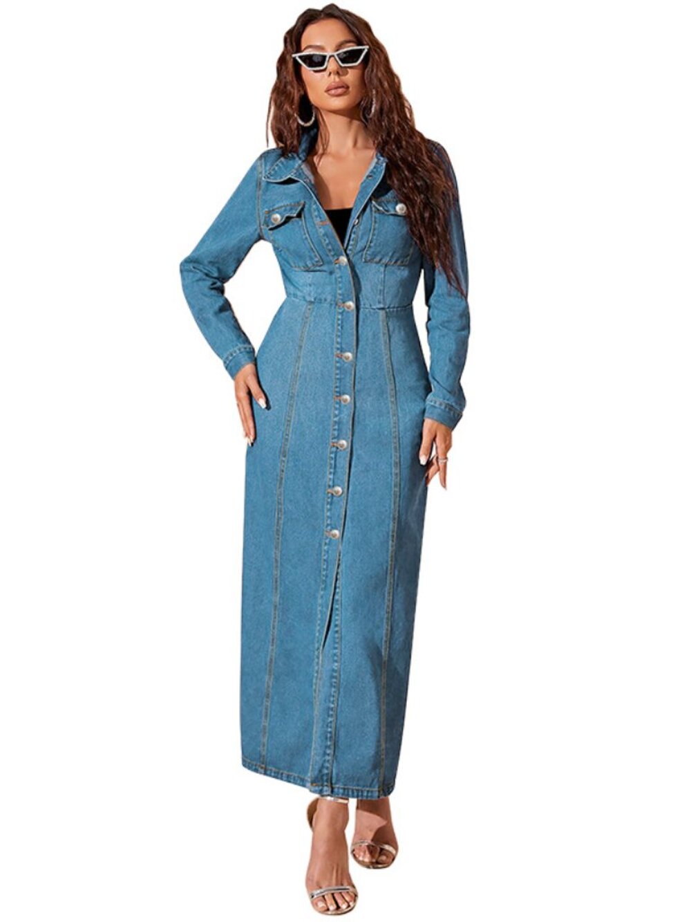 Women's Long Light Wash Denim Coat